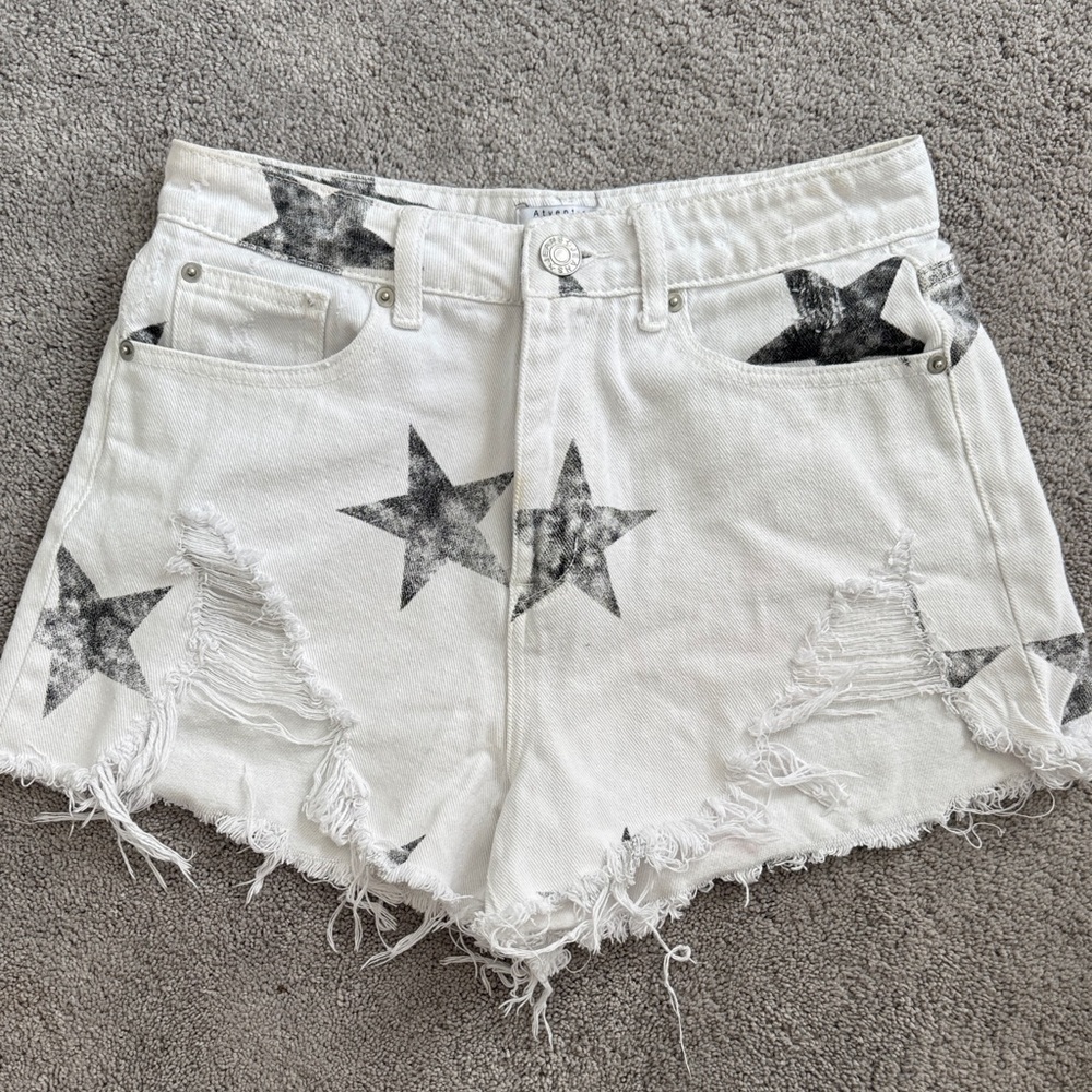 Trendy White Denim Shorts with Black Stars